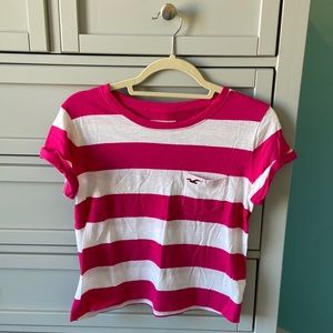 Hollister Striped Pink & White Short Sleeve